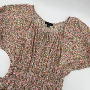 J Crew Floral Print Smocked Waist Tiered Midi Dress Women XS Pink Yellow Orange